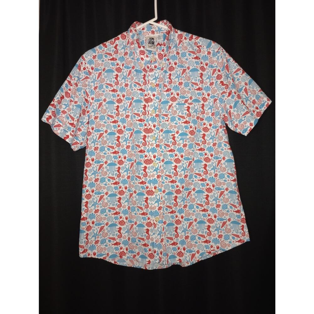 Kennington Ltd Sea Life/Jellyfish Seashells Button Up Shirt - L/XL - AOP Coastal